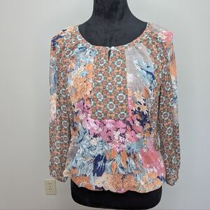 Anthropology Fig And Flower Boho Sheer Colorful Top Sz Small